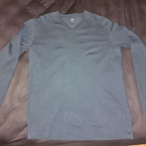 Uniqlo long sleeve v neck shirt Marine Blue Mens Large